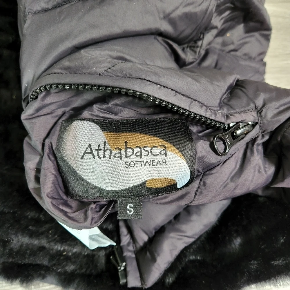 Athabasca Black Black Vest‎ S Reversible Rabbit Fur Full Zip Down Feather Soft - Picture 4 of 14